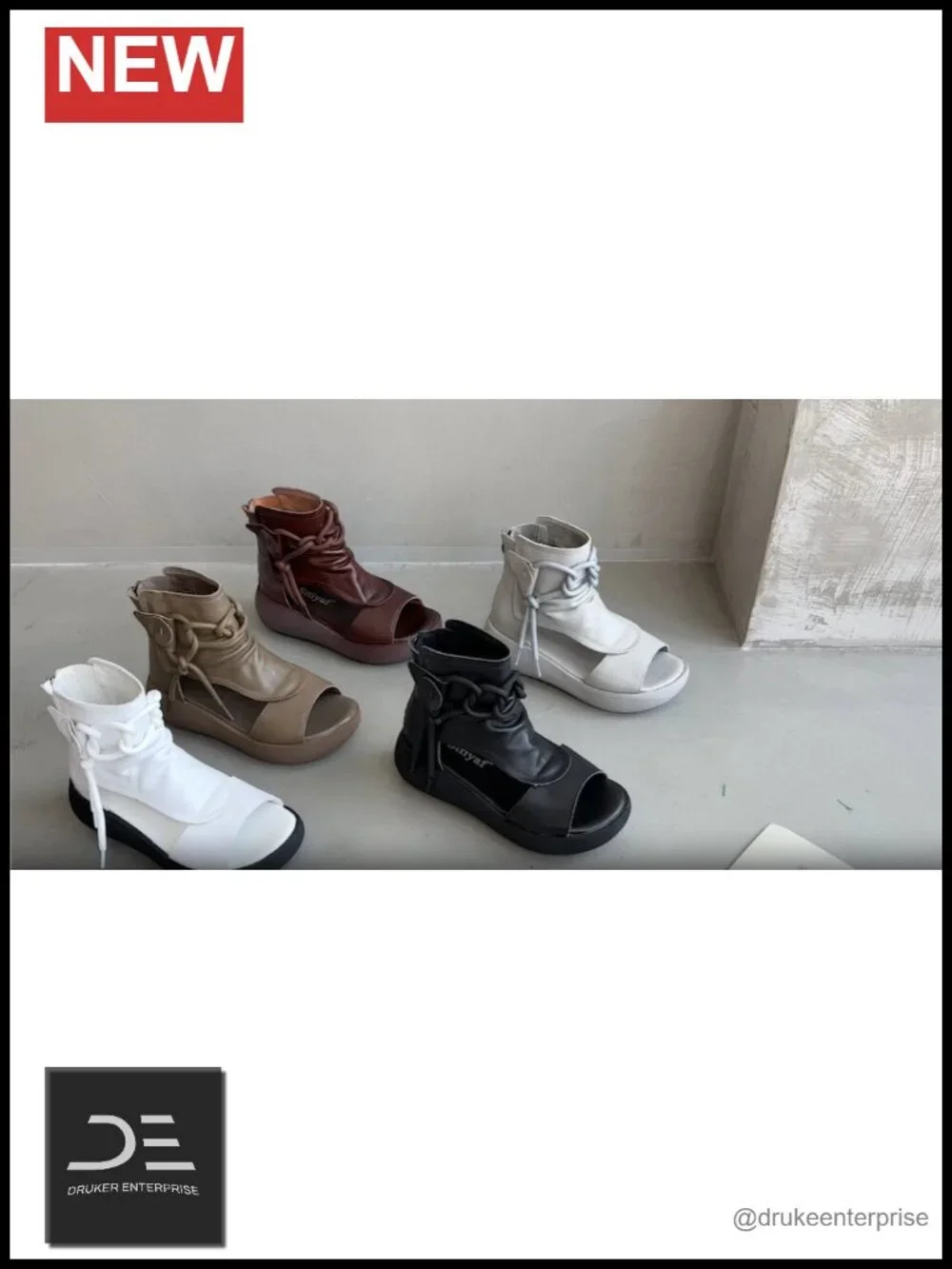 Women's Leather High Top Sandals Open Toe Lace Up Heeled Sandals